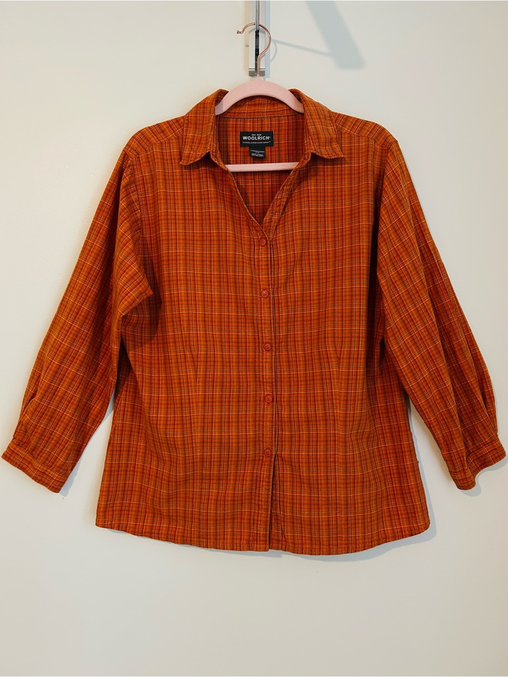 Woolrich 100% Cotton Women's Orange Plaid Shirt, Size Large